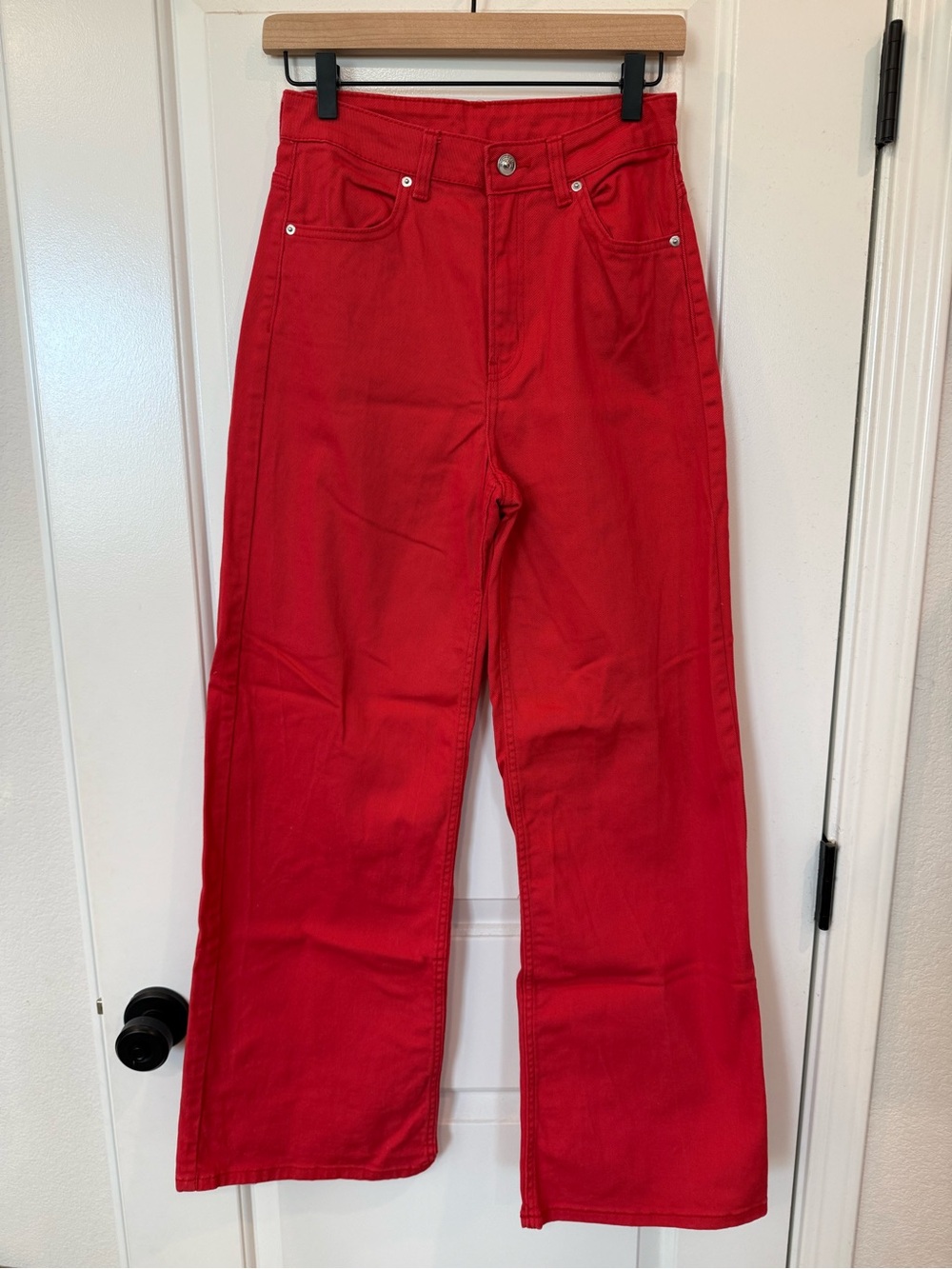 H&M Red High-Waist Wide Leg Pants